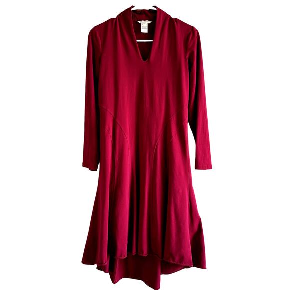 Sundance Trapeze Midi Dress A Line Flare V Neck Hi Low Flowy Cotton Red XSmall - Picture 1 of 4